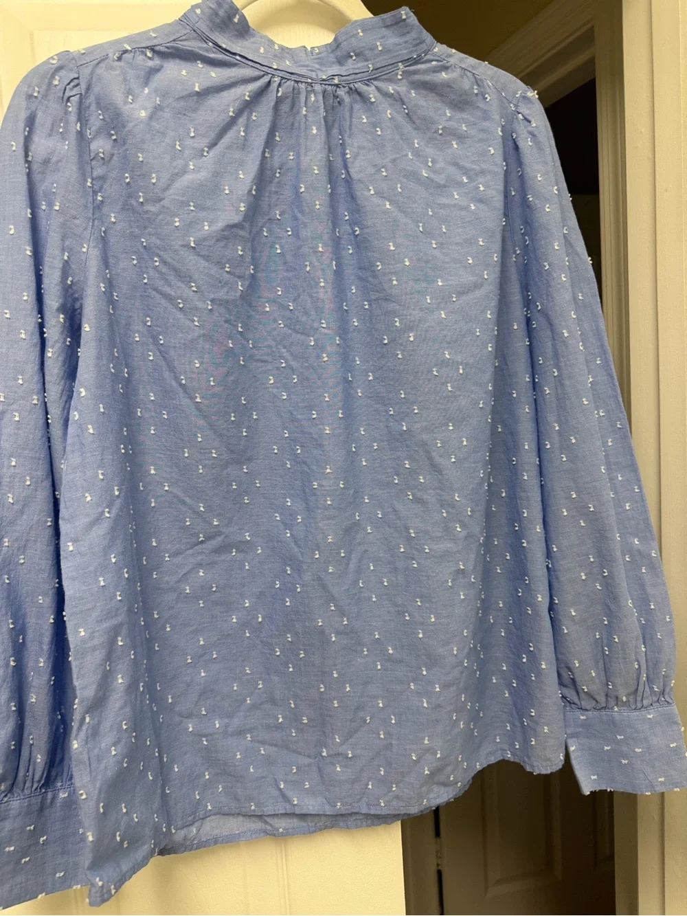 LOFT Clip Dot Mock Neck Long Sleeve Blouse Ballad Blue Size M